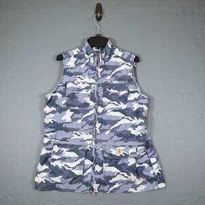 VTG Carhartt El Paso Full Zip Women's Utility Vest L Asphalt Camo Blue Gray